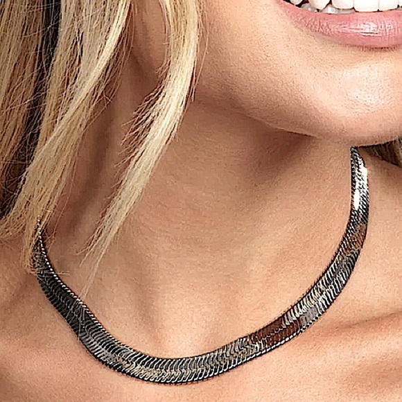 Sterling Silver 10mm Herringbone Necklace, Flat, Snake Unisex - Picture 5 of 12